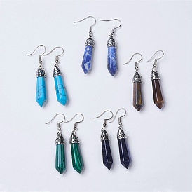 Mixed Gemstone Dangle Earrings, with Alloy Findings, Bullet