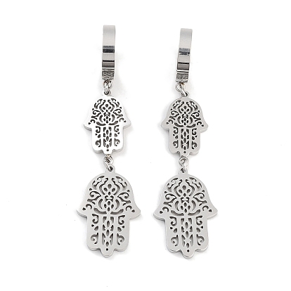 Main de Hamsa 304 boucles d'oreilles pendantes en acier inoxydable, boucles d'oreilles créoles pour femmes