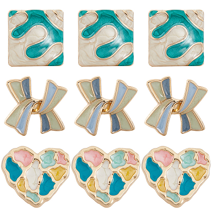 12 шт. 3 стиль бант/сердце/квадрат 1-отверстие сплав эмалированные пуговицы на ножке