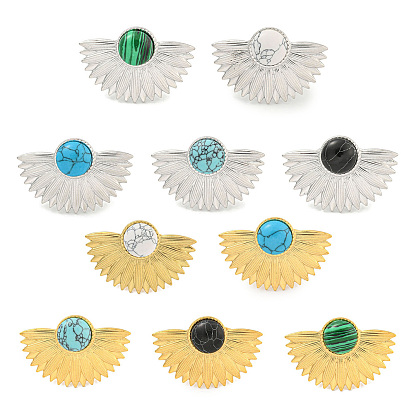 304 манжеты из нержавеющей стали с синтетическими драгоценными камнями, веерные открытые кольца для женщин и мужчин