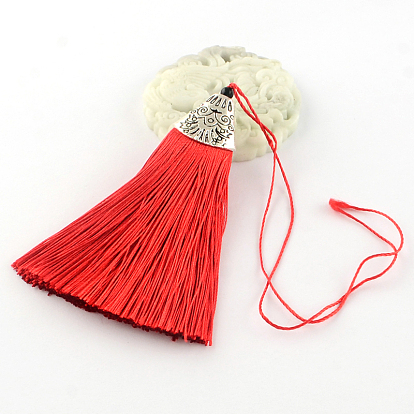 Polyester Tassel Pendant Decorations with Antique Silver CCB Plastic Findings