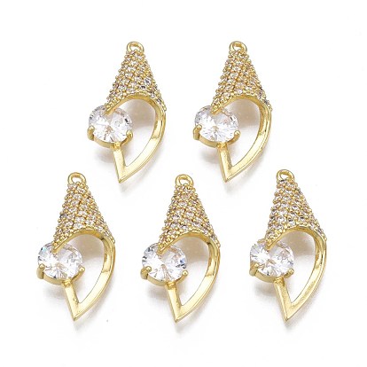 Brass Micro Pave Clear Cubic Zirconia Pendants, Rack Plating, Nickel Free, Conch