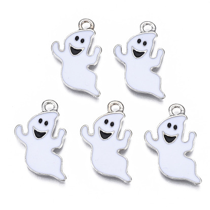 Rack Plating Alloy Enamel Pendants, Halloween, Ghost, Cadmium Free & Nickel Free & Lead Free, Platinum