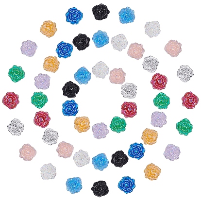 100Pcs 10 Colors Resin Rhinestone Cabochons, Flower