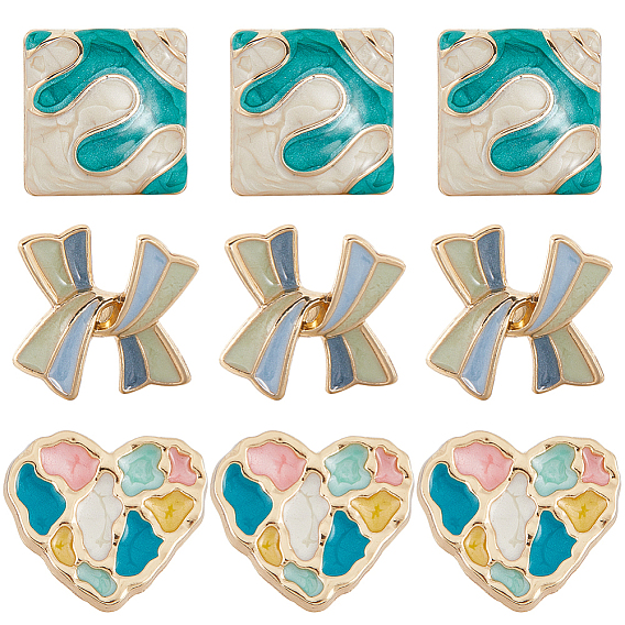 12 шт. 3 стиль бант/сердце/квадрат 1-отверстие сплав эмалированные пуговицы на ножке