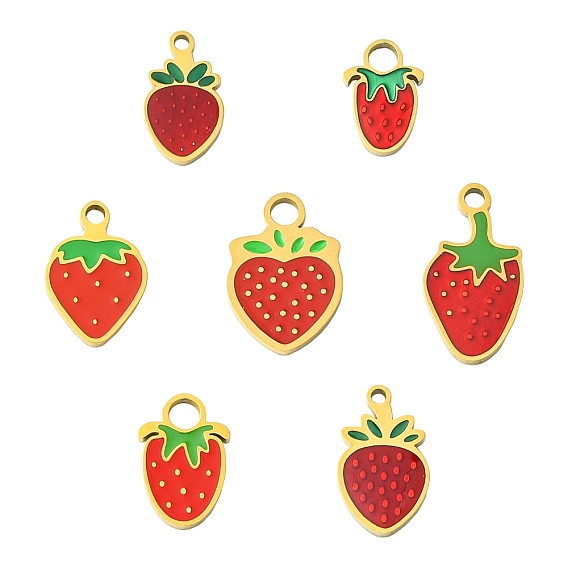 14 шт. 7 стили 304 эмалевые подвески из нержавеющей стали, ионное покрытие (ip), золотые, клубничное очарование