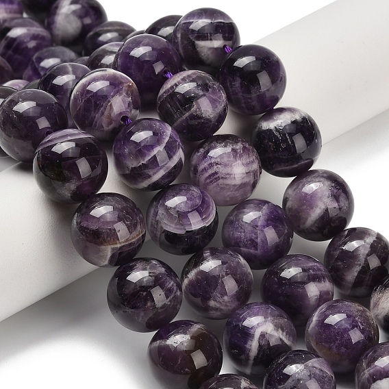 Нити из натуральных шевронных аметистовых бусин, круглые