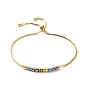 Enamel Rectangle with Evil Eye Link Slider Bracelet with Cubic Zirconia, Real 18K Gold Plated Brass Lucky Jewelry for Women
