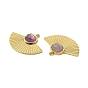 Natural Amethyst Pendants, Faceted Fan Charms, with Vacuum Plating Real 18K Gold Plated 201 Stainless Steel Findings