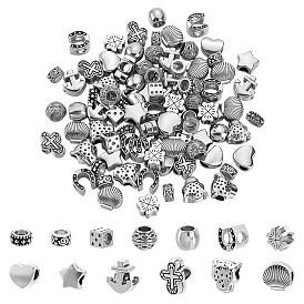 130 шт 13 стили европейские бусины из сплава в тибетском стиле, бусины с большим отверстием, без кадмия и без свинца, разнообразные
