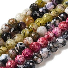 Dyed & Heated Natural Fire Crackle Agate Beads Strands, Faceted, Round