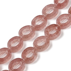 Natural Strawberry Quartz Beads Strands, Hollow Flat Oval, Number Zero Beads