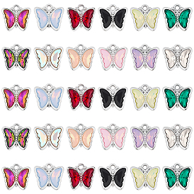 30 шт. Стеклянные подвески, бабочка, со сплавочной фурнитурой, серебряные