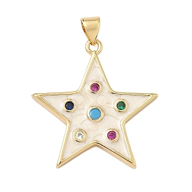 Кулоны с эмалью из латуни с микро паве, красочные кубические циркония, звезда, без кадмия и без свинца, долговечный, стойки покрытие