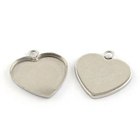Pendant Cabochon Settings, 304 Stainless Steel, Heart