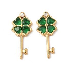 304 Подвески из нержавеющей стали со стразами, ионное покрытие (IP), ключ, клевер