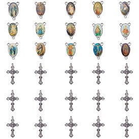 Easter Theme Alloy Pendants & Chandelier Components, Crucifix Cross, Oval with Virgin