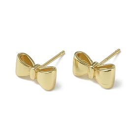 Rack Plating Brass Stud Earrings, Long-Lasting Plated, Lead Free & Cadmium Free, Bowknot