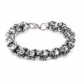 Alloy Skull Link Chain Bracelet, Halloween Jewelry for Men Women