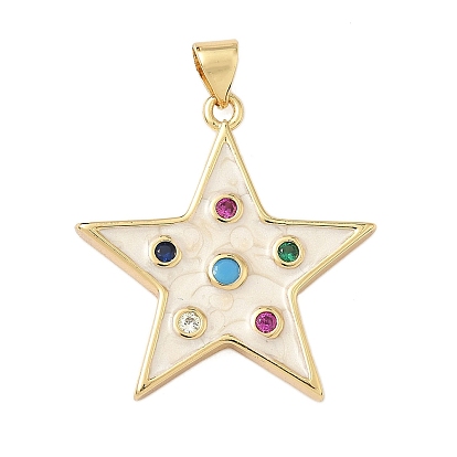 Кулоны с эмалью из латуни с микро паве, красочные кубические циркония, звезда, без кадмия и без свинца, долговечный, стойки покрытие