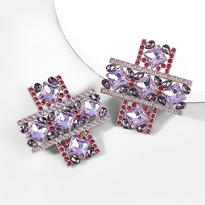 Retro Style Cross Earrings with Sparkling Glass and Rhinestone Decoration for Parties