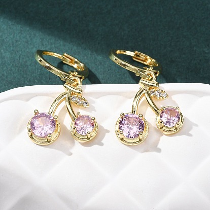 Серьги-подвески из вишневой латуни с микропаве из кубического циркония., стойки покрытие, долговечный, без свинца и без кадмия