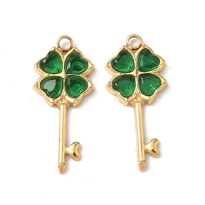 304 Подвески из нержавеющей стали со стразами, ионное покрытие (IP), ключ, клевер