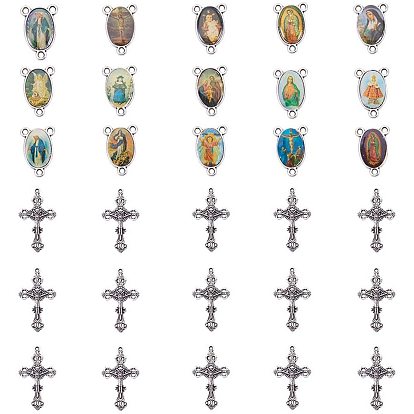 Easter Theme Alloy Pendants & Chandelier Components, Crucifix Cross, Oval with Virgin