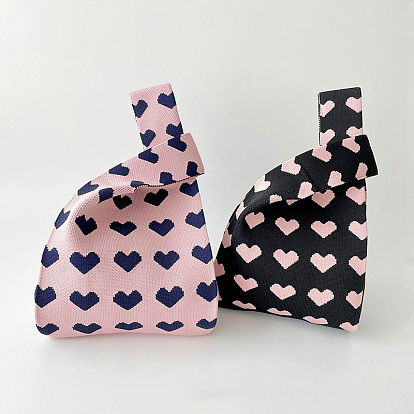 Трикотажные сумки-тоут из полиэстера с принтом в виде сердца, женские сумки крючком с героями мультфильмов