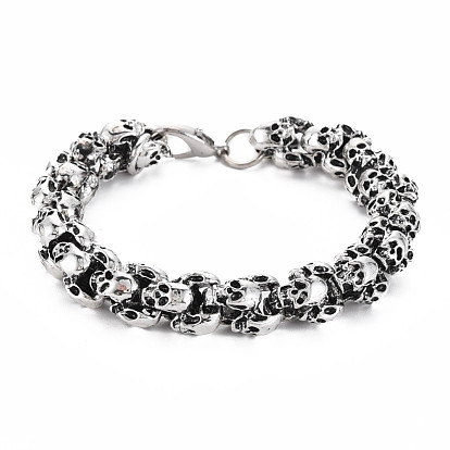 Alloy Skull Link Chain Bracelet, Halloween Jewelry for Men Women