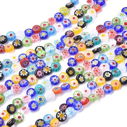 Flat Round Handmade Millefiori Glass Beads Strands, 12x5mm, Hole: 1mm, about 32pcs/strand, 14.1 inch