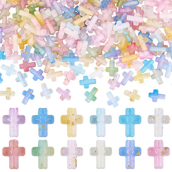 300шт. прозрачные акриловые бусины градиентного цвета, крестик, золотой фольгой