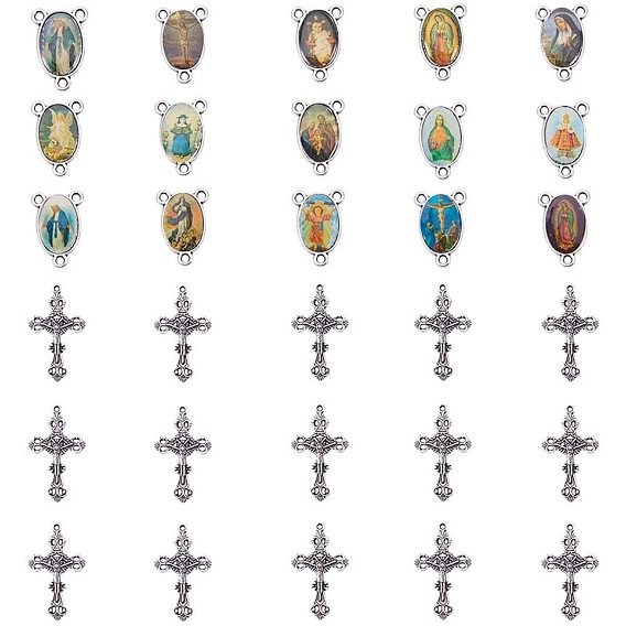 Easter Theme Alloy Pendants & Chandelier Components, Crucifix Cross, Oval with Virgin
