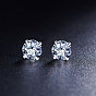 SHEGRACE 925 Sterling Silver Four Pronged Ear Studs, with AAA Cubic Zirconia and Ear Nuts