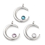 304 Stainless Steel Pendants, with Rhinestone, Stainless Steel Color, Double Horn/Crescent Moon Charm