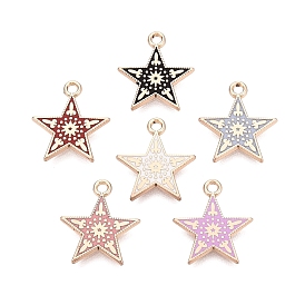 Alloy Enamel Pendants, Rack Plating, Star Charms, Golden