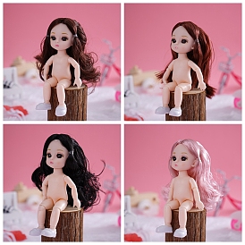 Plastic Girl Movable Joints Action Figure Body, with Curly Long Hair & Double Braid Style Head, for BJD Doll Accessories Marking