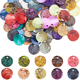 200pcs 10 couleurs peintes à la bombe de charmes de coquille d'akoya naturels, mère de coquille, plat rond
