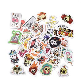 Cartoon Skull Paper Stickers Set, Adhesive Label Stickers, for Water Bottles, Laptop, Luggage, Cup, Computer, Mobile Phone, Skateboard, Guitar Stickers, Halloween Theme