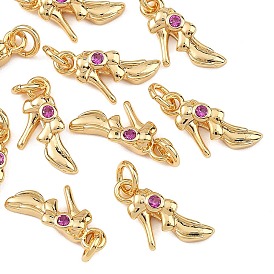 SHEGRACE Brass & Cubic Zirconia Charms, High-Heeled Shoes Charms, Cadmium Free & Lead Free & Nickel Free