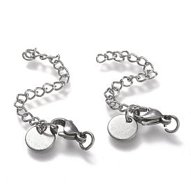 304 Stainless Steel Chain Extender, with Lobster Claw Clasps, Flat Round