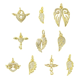 10 шт 10 стили латунные подвески из микропаве с фианитом, долговечный, прелести крыльев