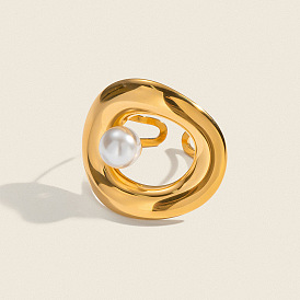 304 из нержавеющей стали Манжета кольца для женщин, круглые, с имитацией жемчуга