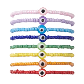 8pcs 8 Colors Resin Evil Eye & Glass Seed Beaded Stretch Bracelet Sets, Stackable Bracelets for Women Men