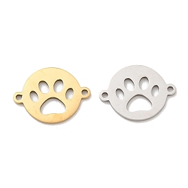 201 Stainless Steel Connector Charms, Flat Round with Paw Print Links