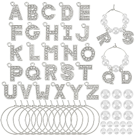 Наборы для изготовления шармов для бокалов своими руками, Включены бусины из абс-пластика с имитацией жемчуга, латунные бокалы, подвески из микропаве из сплава с кубическим цирконием и стразами