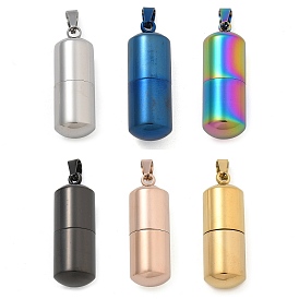 304 Stainless Steel Openable Urn Ashes Pendants, Column Charm