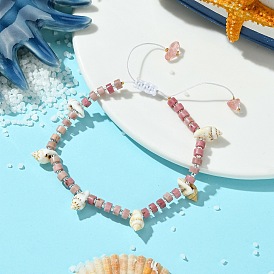 Браслеты с подвесками из натурального родонита и вишневого кварца, регулируемые браслеты из нейлоновой оплетки из бусин, с стеклянные бусы