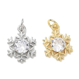 Brass Pave Clear Cubic Zirconia Pendants, Snowflake Charms, Long-Lasting Plated, Rack Plating, Lead Free & Cadmium Free