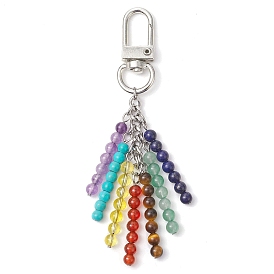 Chakra Natural Amethyst & Tiger Eye & Lapis Lazuli & Green Aventurine & Quartz Crystal & Carnelian & Synthetic Turquoise Pendant Decoration, Alloy Swivel Clasps Charms for Bag Ornaments